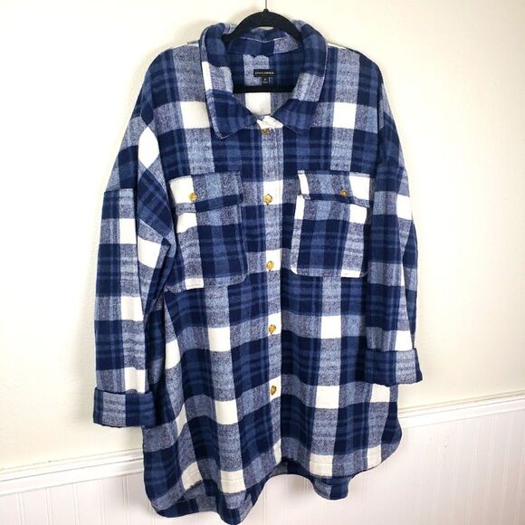 Men's Plus Size Banana Republic Blue Plaid Flannel Button Up Shirt Size 3X - Picture 2 of 10